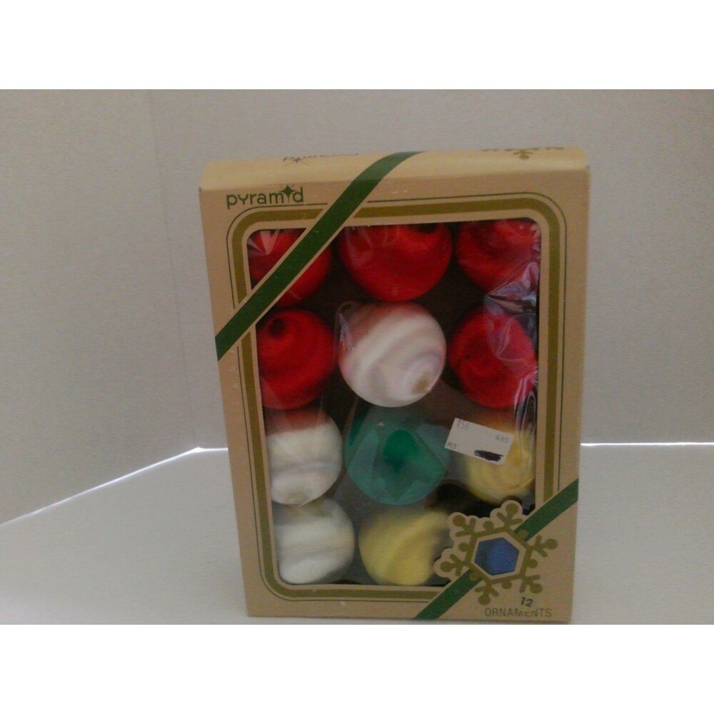 Pyramid Satin Sheen Thread Christmas 2.5” Ball Ornaments 12 Pcs Multi Color
